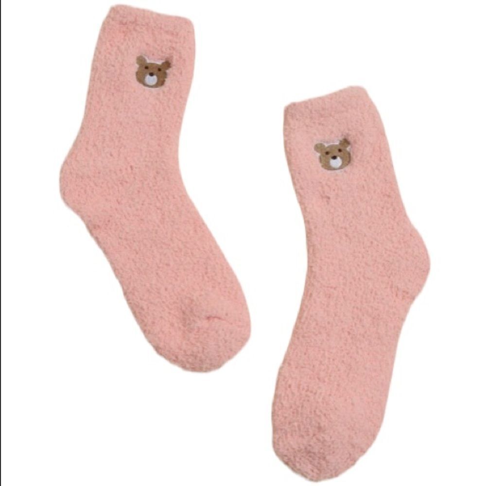 Bear Embroidered Fuzzy Socks
